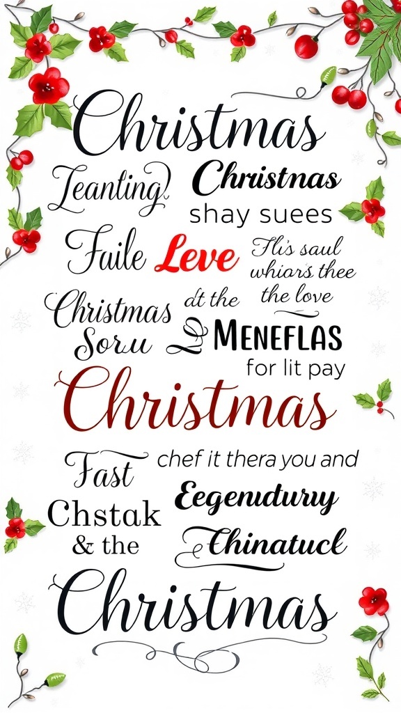 Christmas Quotes Lettering Ideas A collection of Christmas quotes in artistic lettering styles with festive decorations.